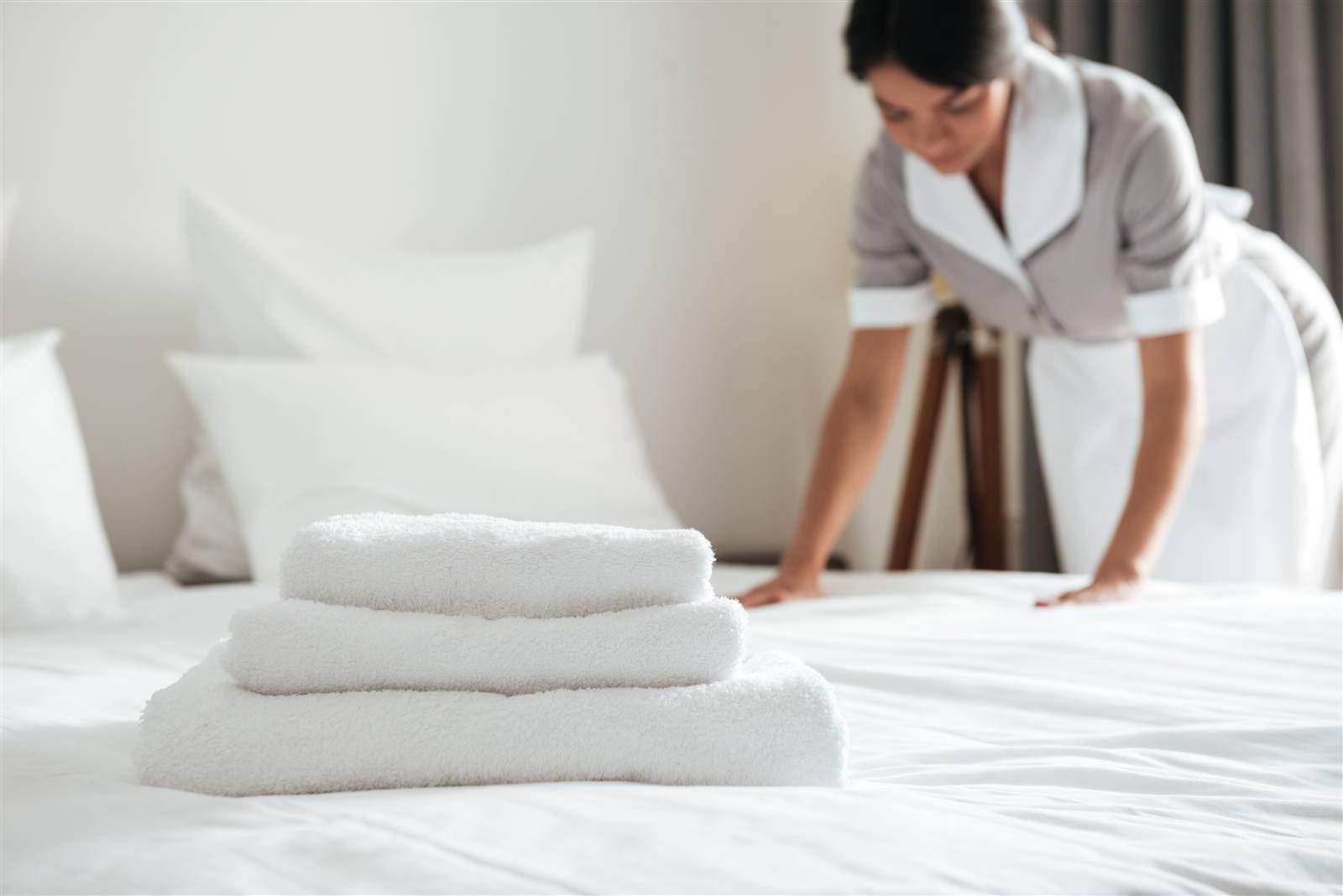 Hotel room being prepared